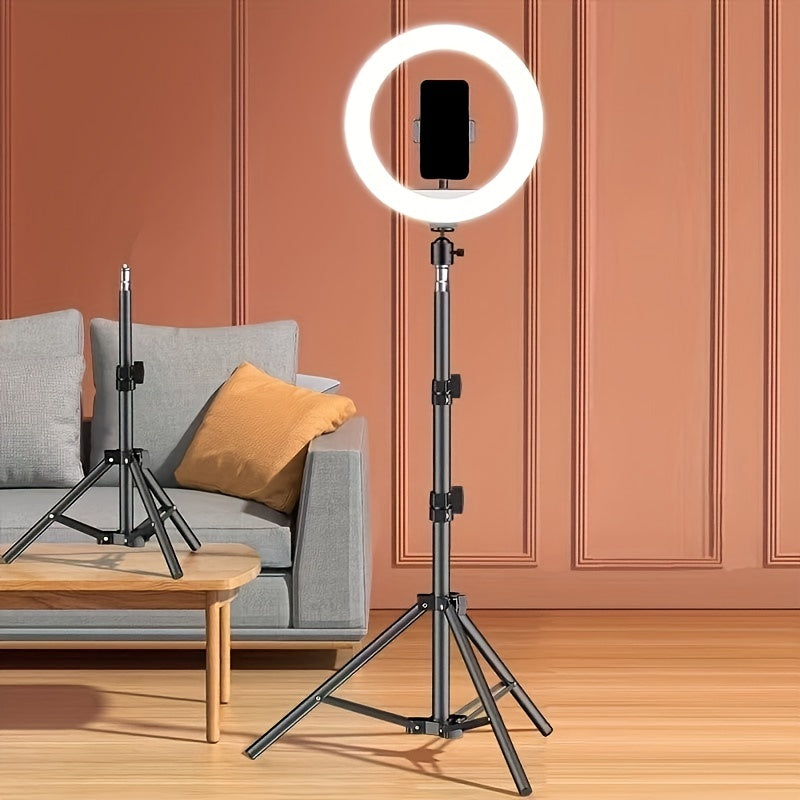LED -Ringlicht mit verstellbarem Stativ und Telefonhalter für Selfies und Videoaufzeichnung-5
