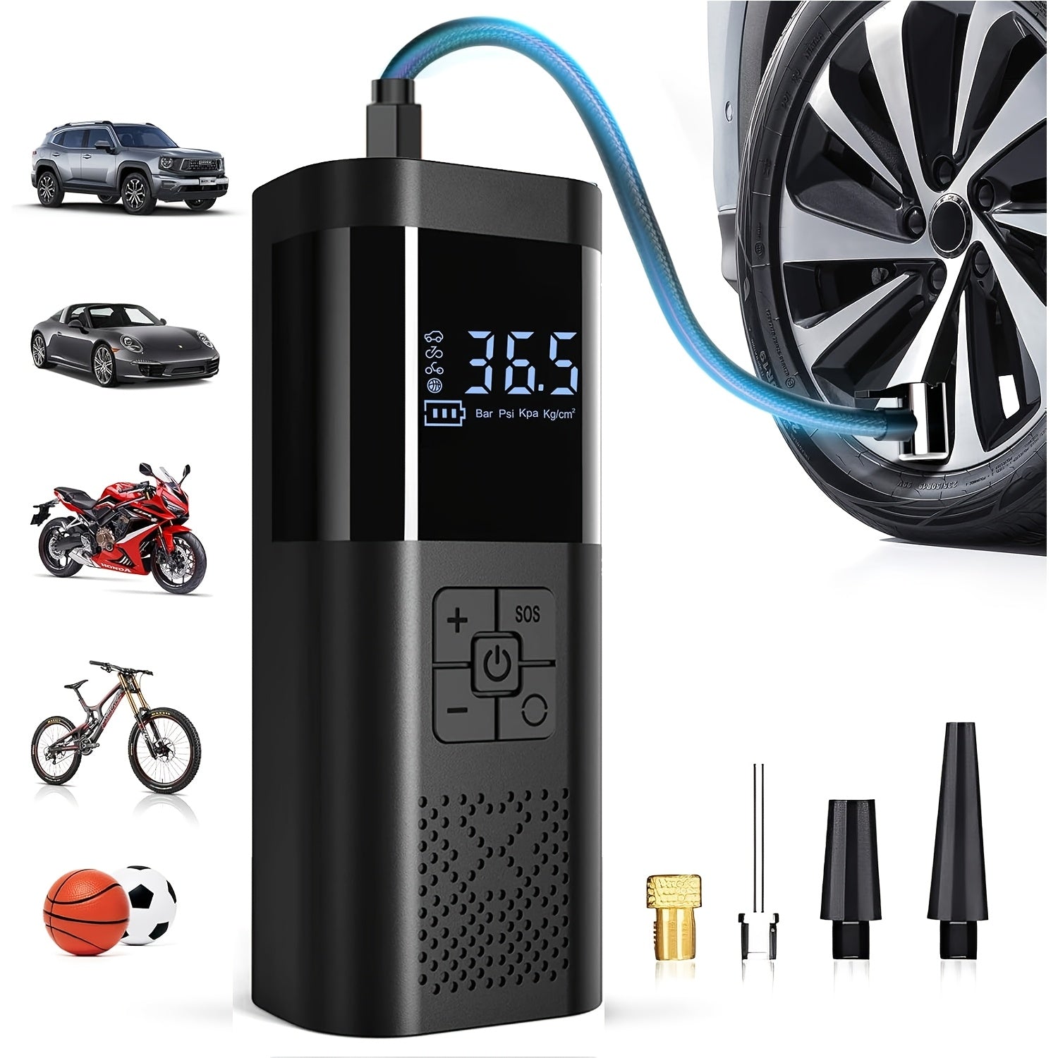  Tragbarer Luftkompressor mit LCD -Bildschirm und LED -Licht - 150 psi -Inflator für Autos, Fahrräder und Sportgeräte-1