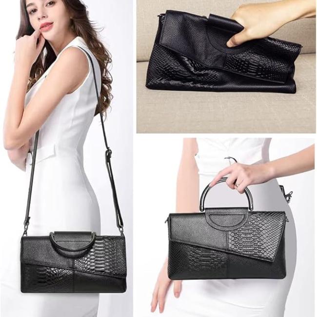 Clara | Retro Leder Schultertasche mit Krokodilmuster