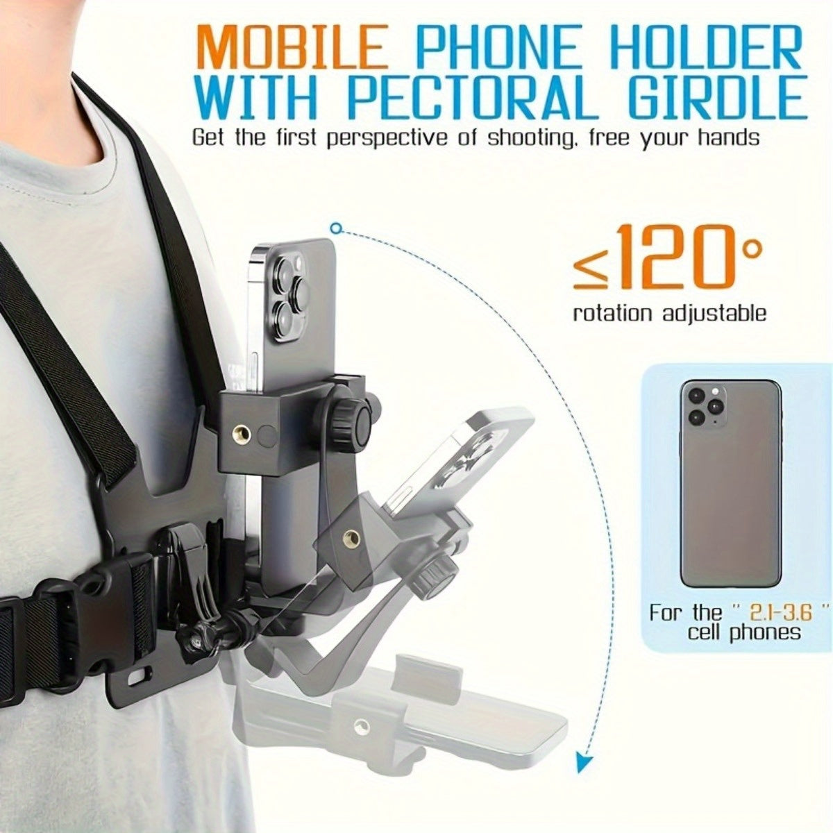 Verstellbarer Freisprecher Brustgürtel für bequeme Dreharbeiten und Fotografie-sichere Telefonhalter für Smartphones und Actionkameras-2