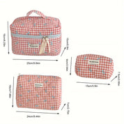 Chloe | Charmantes kariertes Make-up-Täschchen-Set mit Schleifen-Design