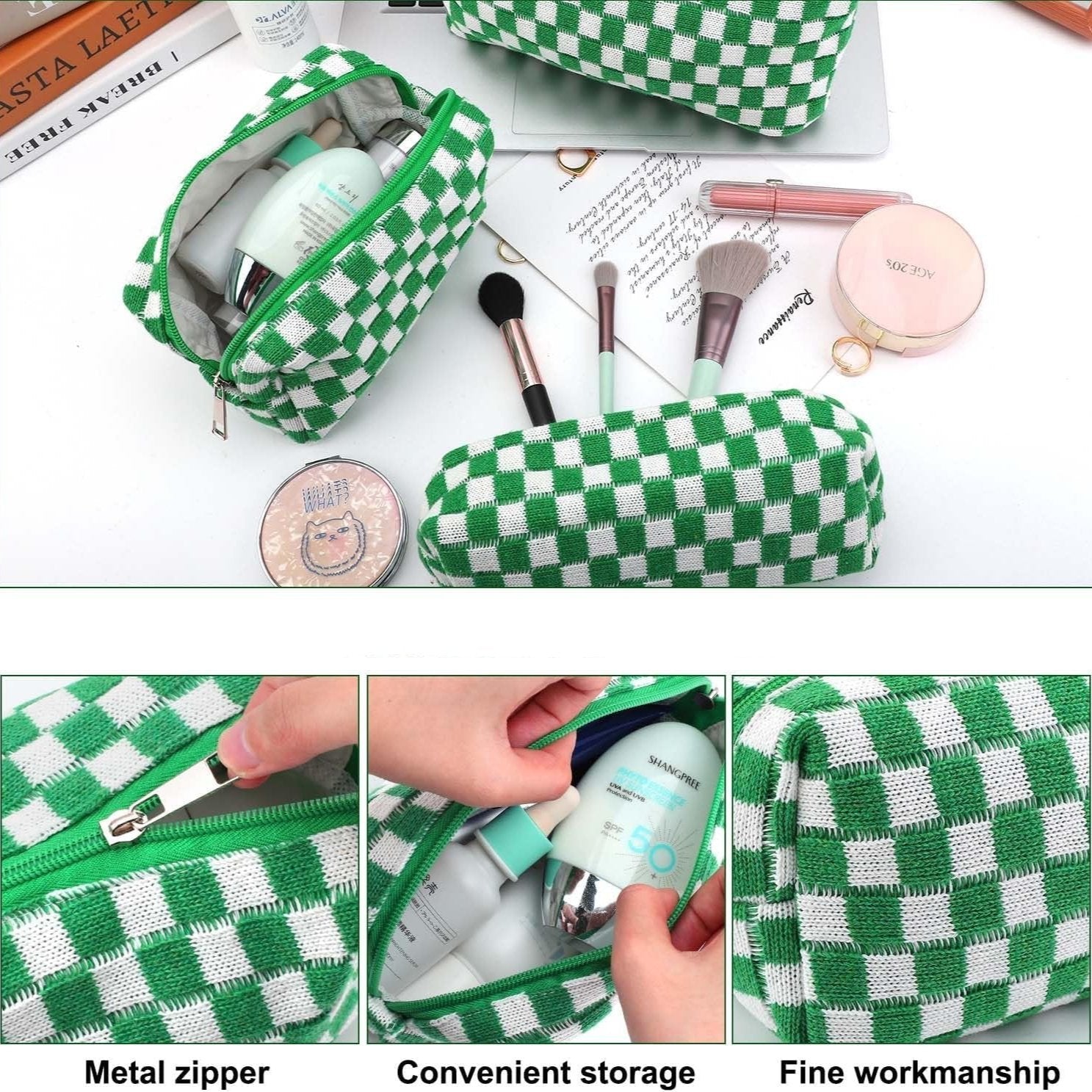 Claire | Stilvolles und funktionales kariertes Beauty-Organizer-Set