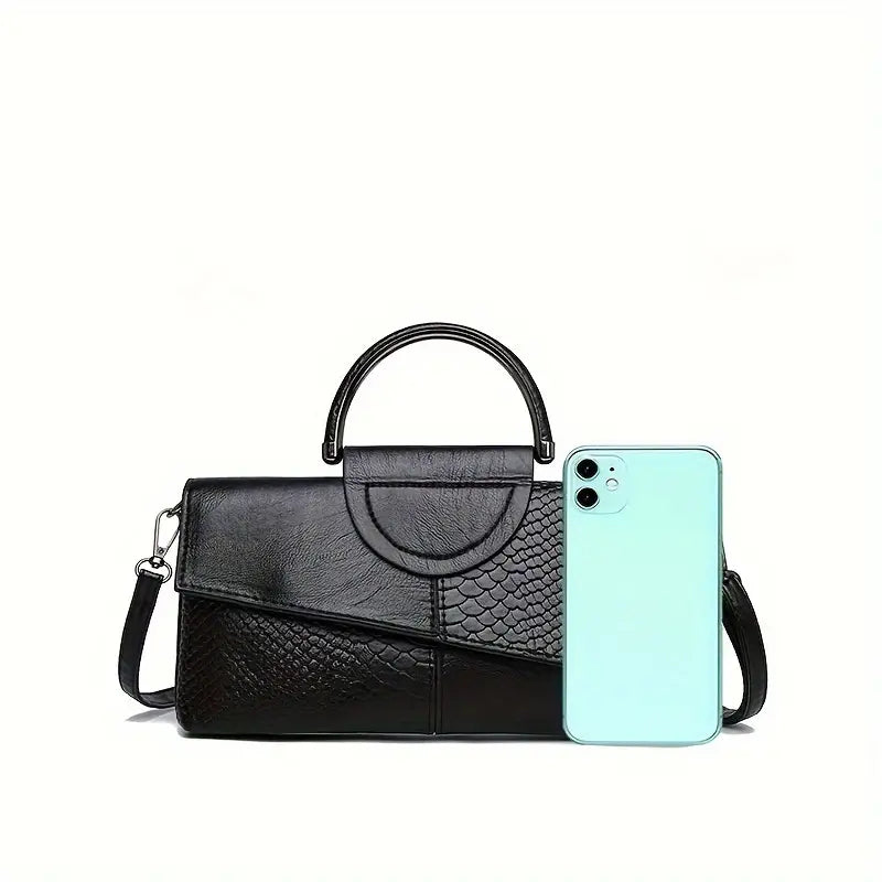 Clara | Retro Leder Schultertasche mit Krokodilmuster