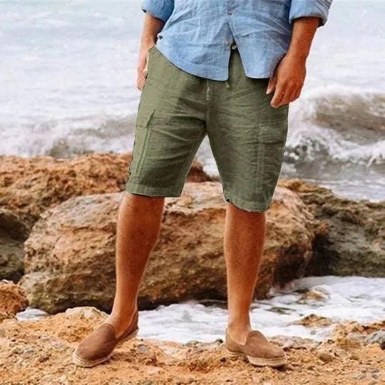  Herren -Leinenshorts - atmungsaktives leichter Stoff - Entspannte Passform - Kniebeuge -Freizeitverschleiß-1