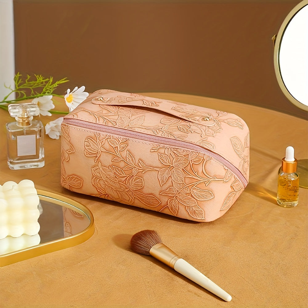 Camila | Floral geprägte und geräumige Aufbewahrungskosmetiktasche