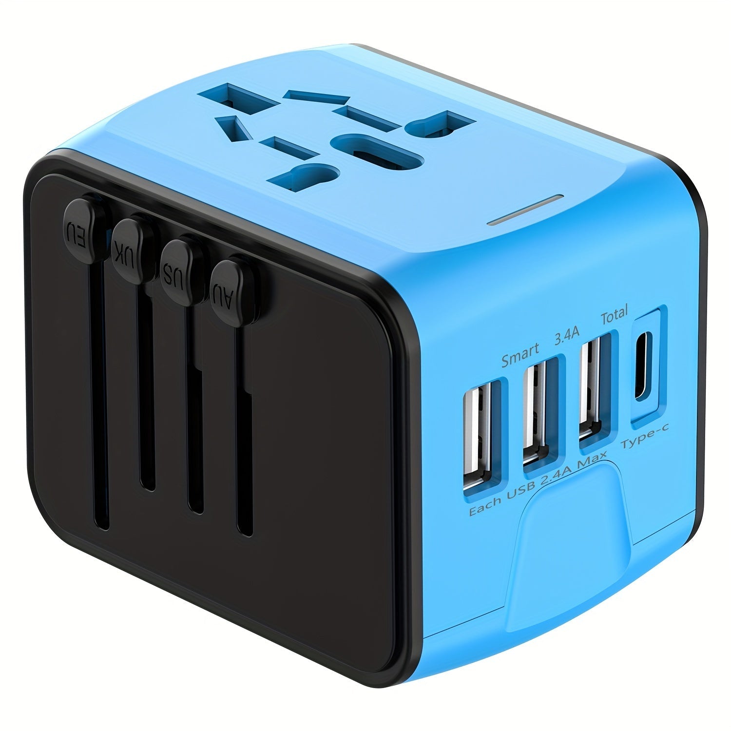 Universeller Reiseadapter mit 4 USB-Anschlüssen und Typ-C-Globale Kompatibilität, schnelle Ladesicherheitsfunktionen-1