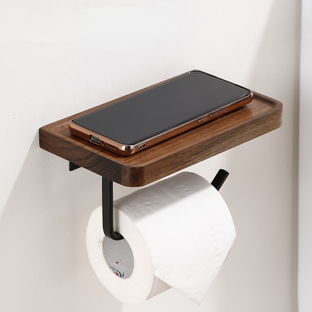  Toilettenpapierhalter Wandhalterung - natürliches Walnuss -Holzbrett mit 304 Edelstahl-1
