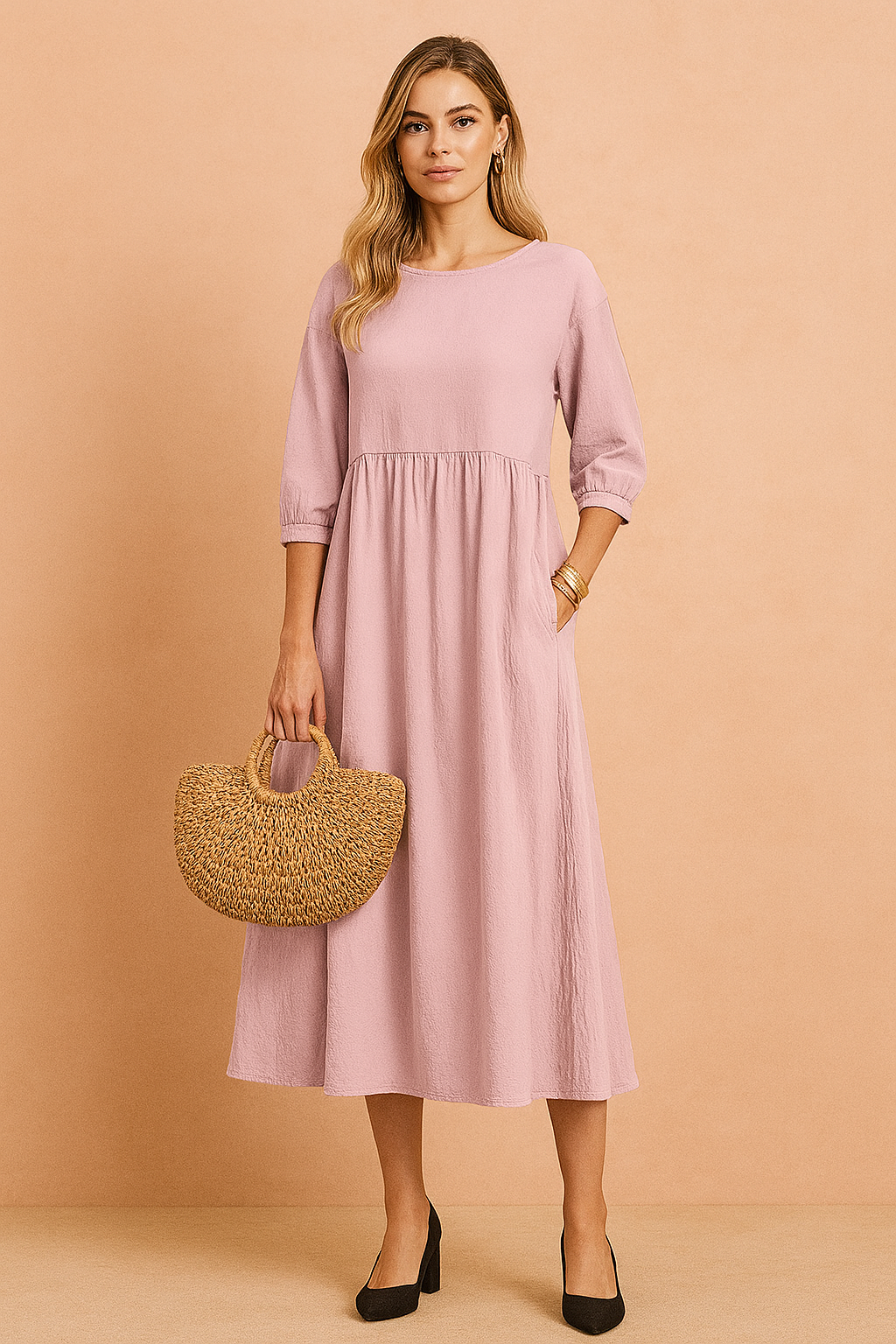 Amabel | Elegantes Midikleid mit 3/4-Ärmeln 2