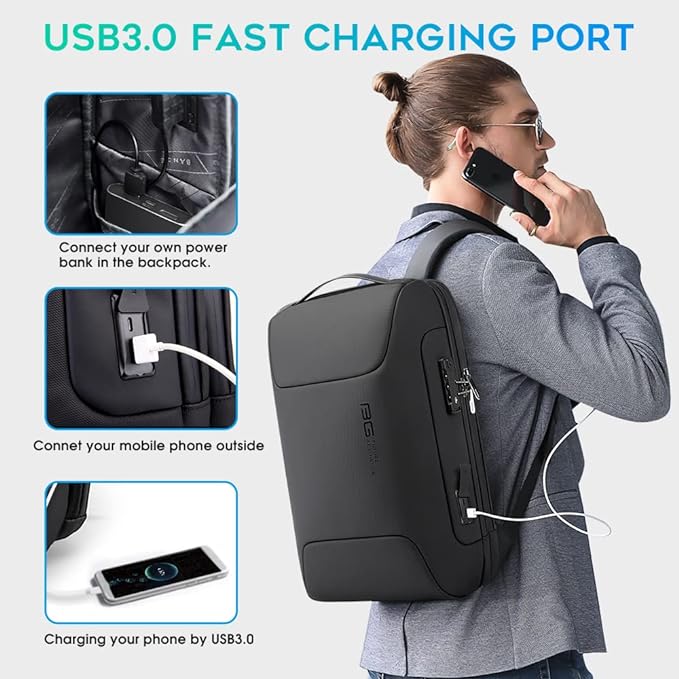 BANGE Anti-Diebstahl-Rucksack mit USB-Ladeanschluss, leichter Business-Rucksack für Männer und Frauen 4