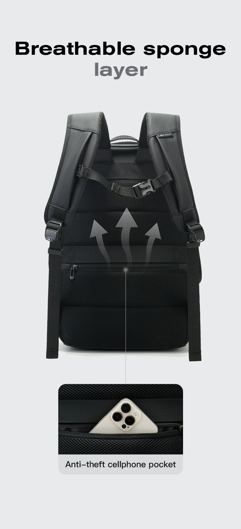 BANGE Neuer organisierter wasserdichter Pendler-Business-Schulrucksack 8