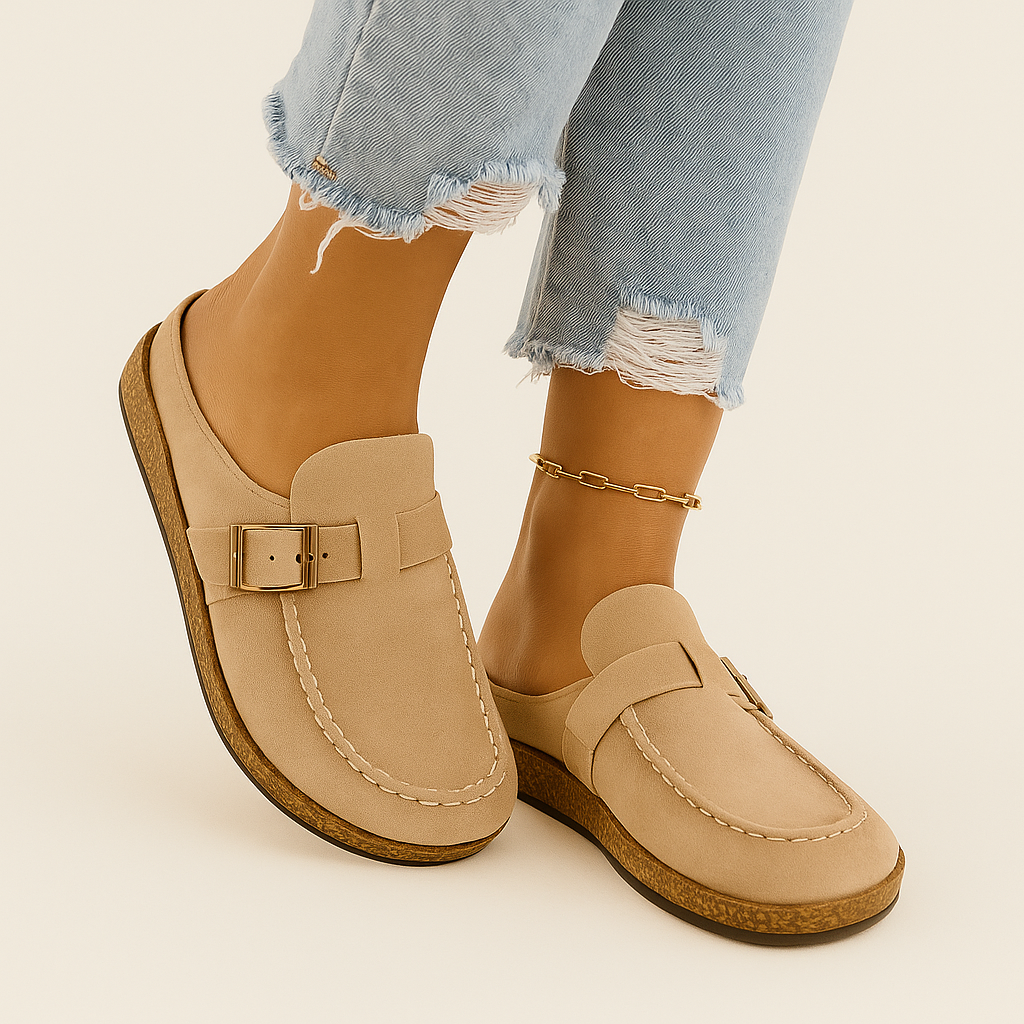 Bequeme Wildleder-Pantoletten für Damen mit Schnallendetail 0