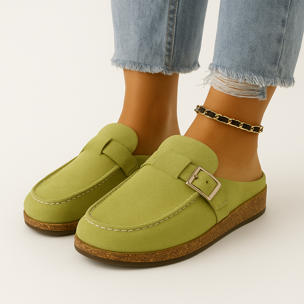 Bequeme Wildleder-Pantoletten für Damen mit Schnallendetail 3