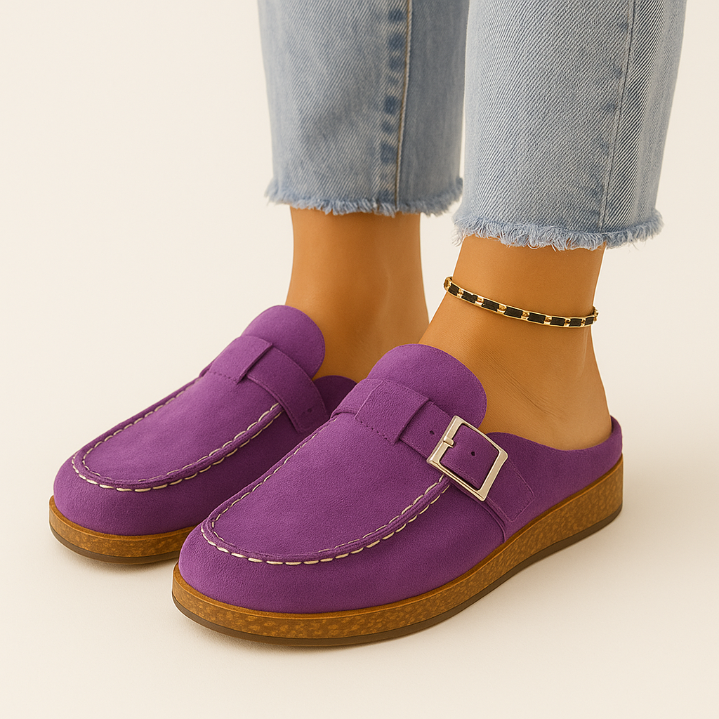 Bequeme Wildleder-Pantoletten für Damen mit Schnallendetail 4