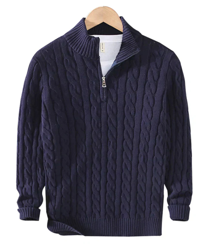 Matthias | Modischer Strickpullover mit Zopfmuster und Reißverschluss