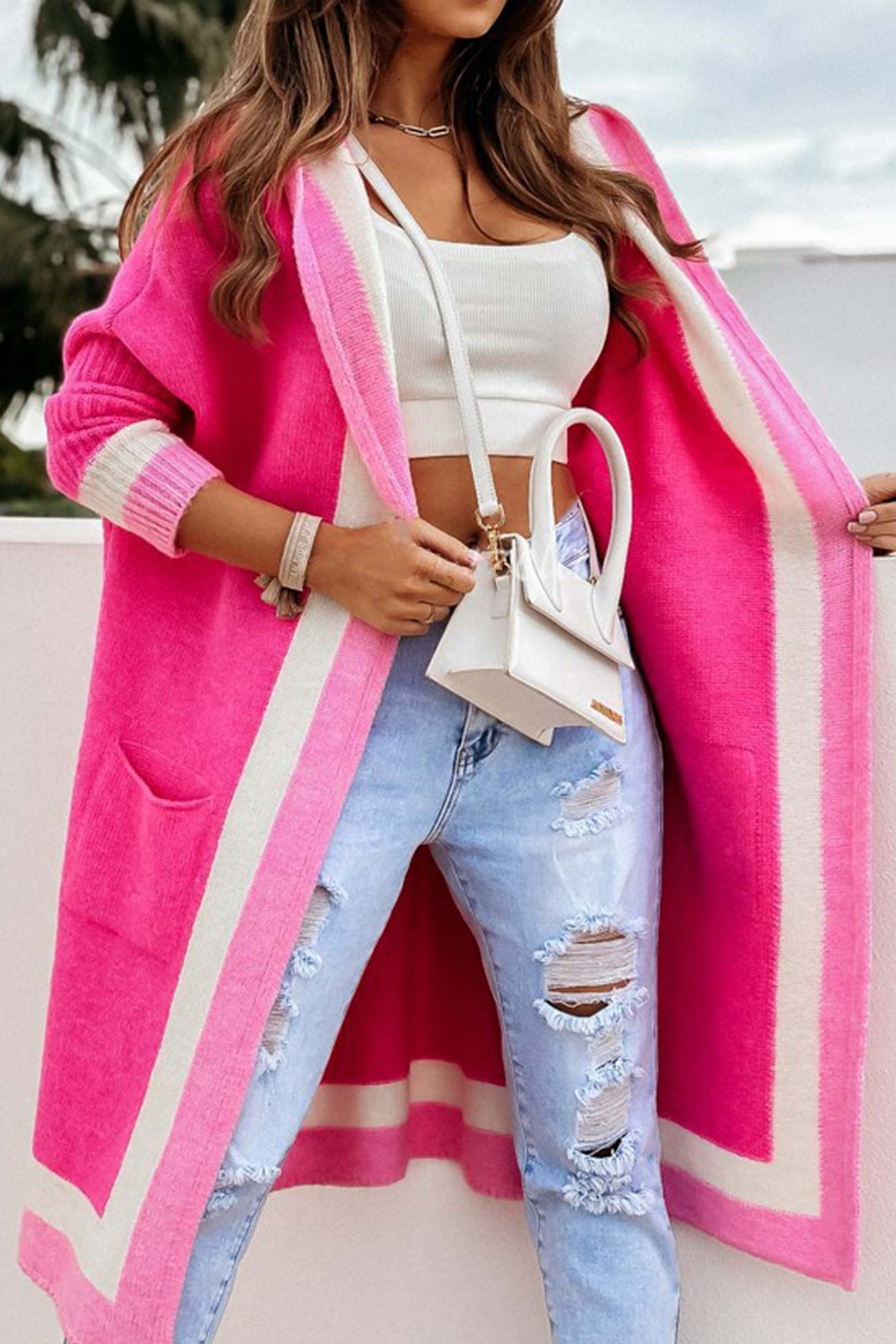 Niana | Gemütliche Lange Colorblock Strickjacke