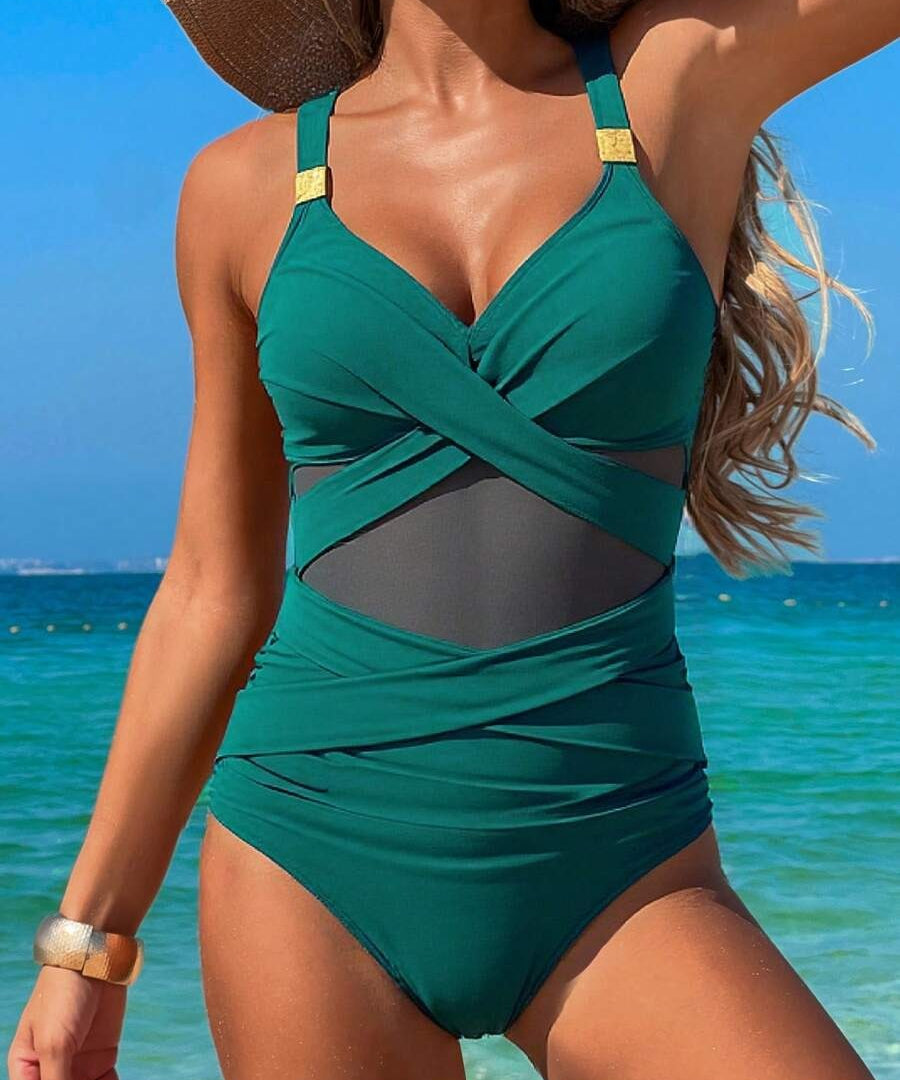 Cross Front Mesh Badeanzug für die Sommereleganz 0