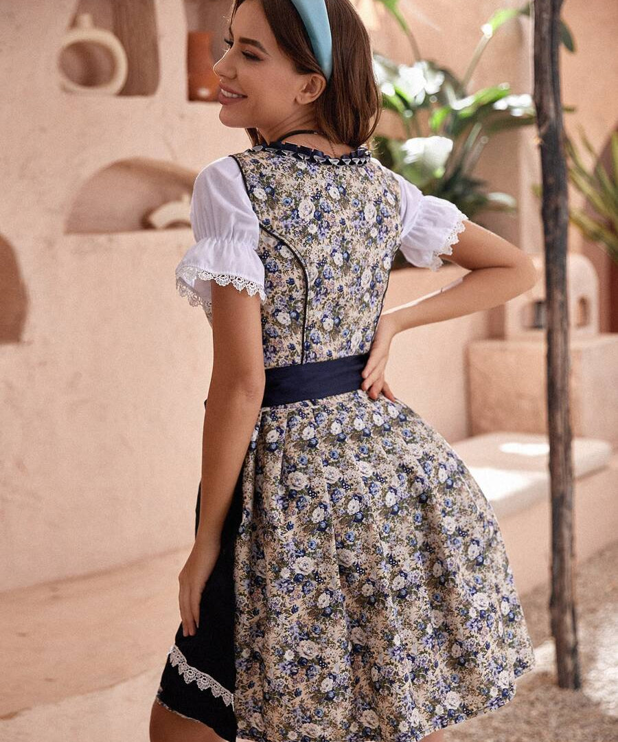 Damen Blumenmuster Oktoberfest Dirndl Kleid 1