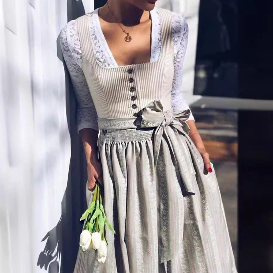 Damen Grau Oktoberfest Dirndl Kleid 0