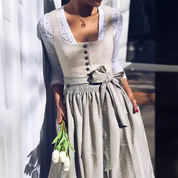 Damen Grau Oktoberfest Dirndl Kleid 0