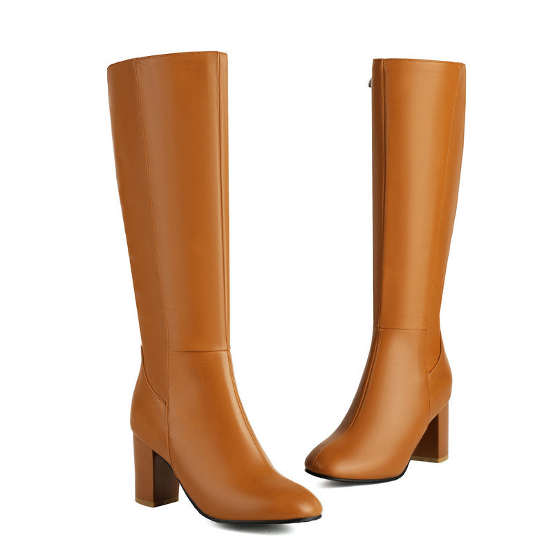 Damen Kniehohe Winterstiefel Bequem Leder 0