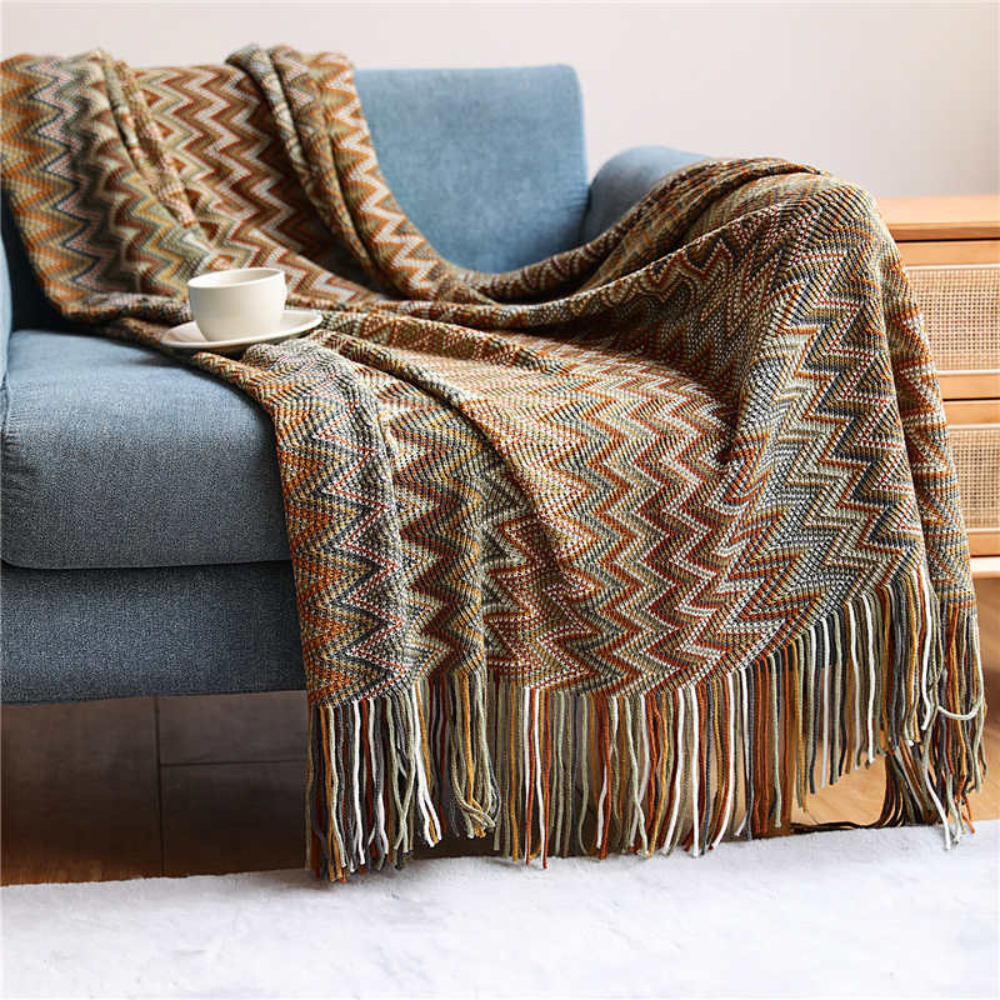 Damen Kuscheldecke Gemustert mit Fransen 100% Acryl 2