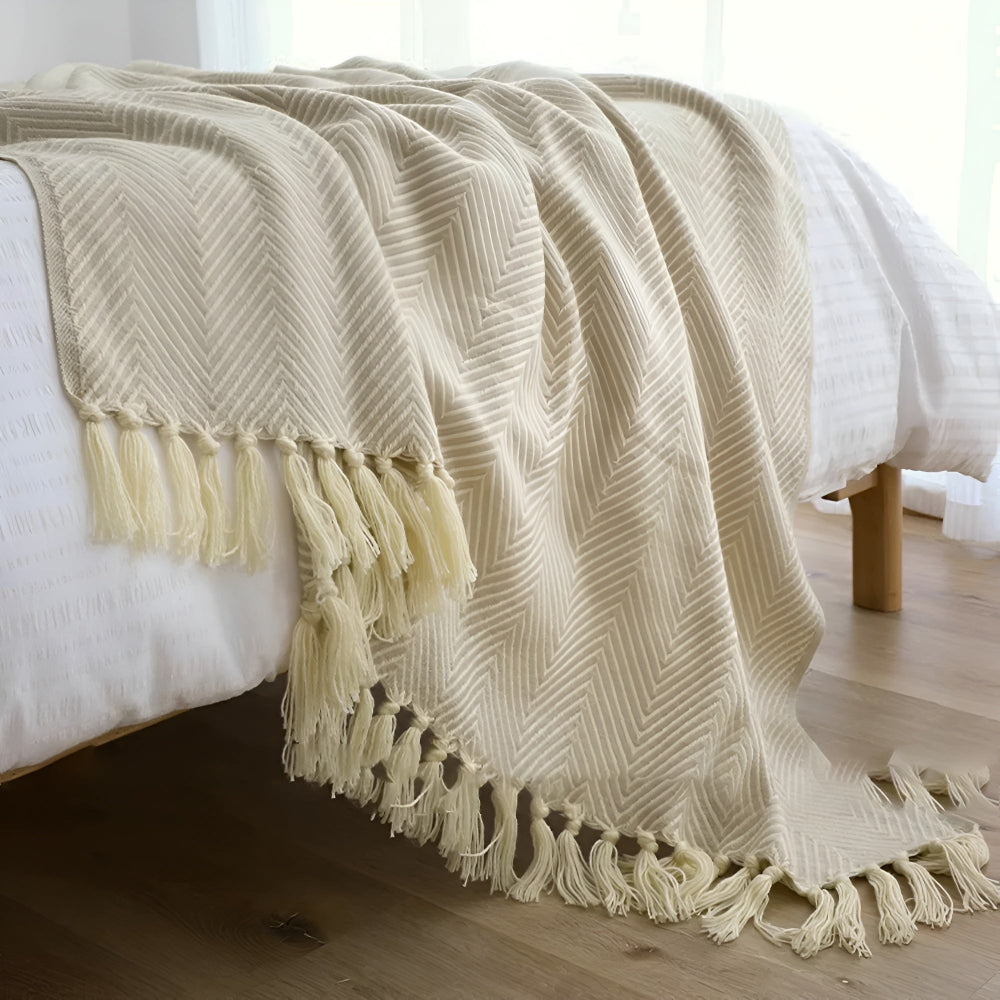Damen Kuscheldecke Herringbone mit Fransen Mikrofaser Mix 3