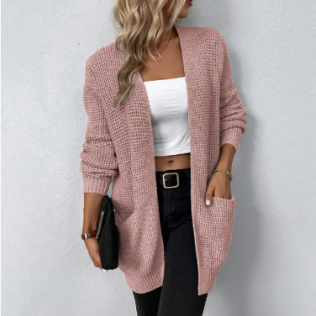 Damen Lange Strickjacke Klassisch Bequem Hochwertige Strickware 7