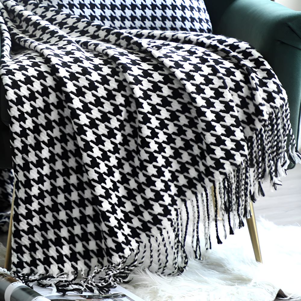 Damen Wolldecke Elegantes Hahnentritt-Muster Synthetische Wolle 6