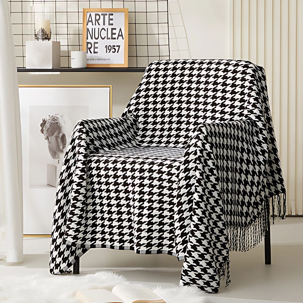 Damen Wolldecke Elegantes Hahnentritt-Muster Synthetische Wolle 7