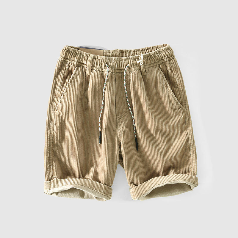  Herren Cord -Shorts - Leicht atmungsaktiv - elastische Taille - Rollte Saum Casual Wear-1