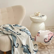 Elegante Decke für Zuhause mit Seepferdchen-Motiv aus Baumwolle 4
