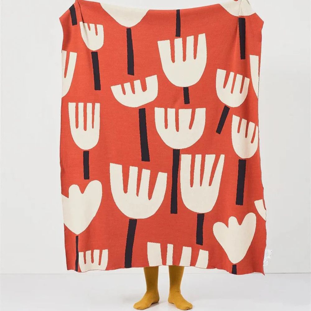 Elegante Strickdecke für Frauen mit Tulpenmuster aus 100% Baumwolle 6