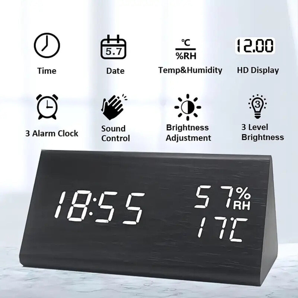 Elora LED-Wecker aus Holz mit Digitalanzeige 3