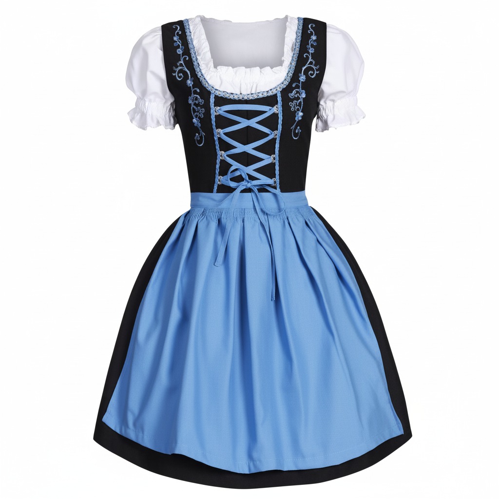 Trachtenkleid mit Schürze, Spitze und dekorativer Mieder Schnürung