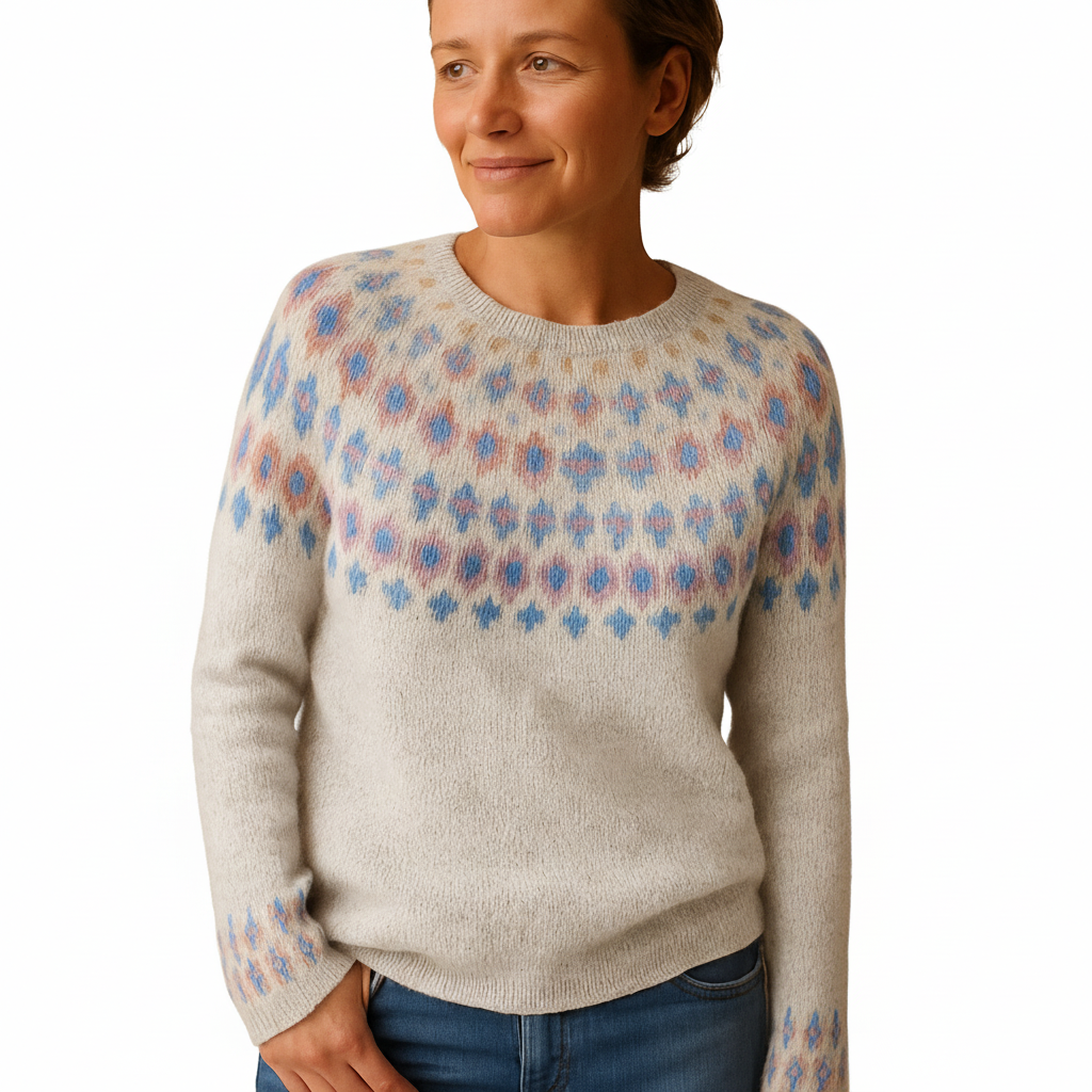 Damenpullover mit Einzigartigem Druck für Stilvolle Wärme Wollmischung
