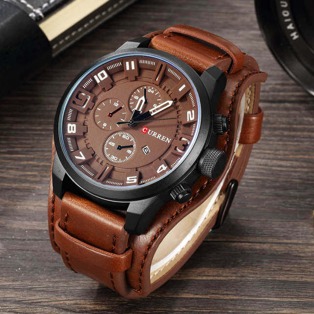 Herren Uhr Chronograph Leder 0
