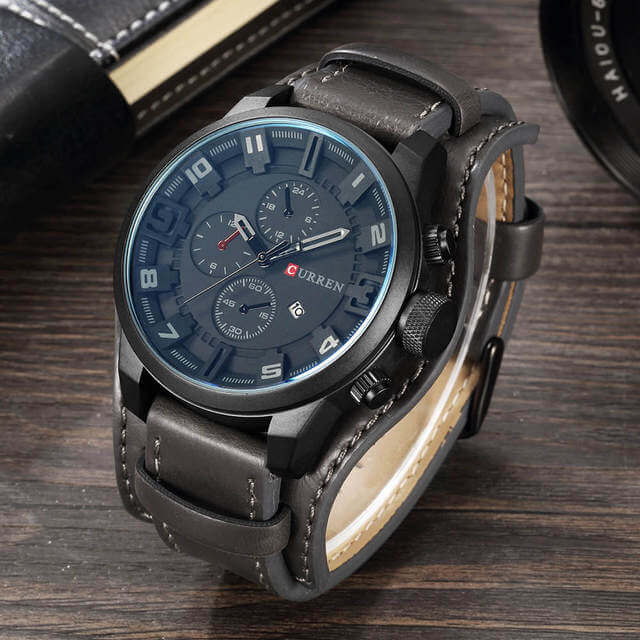 Herren Uhr Chronograph Leder 2