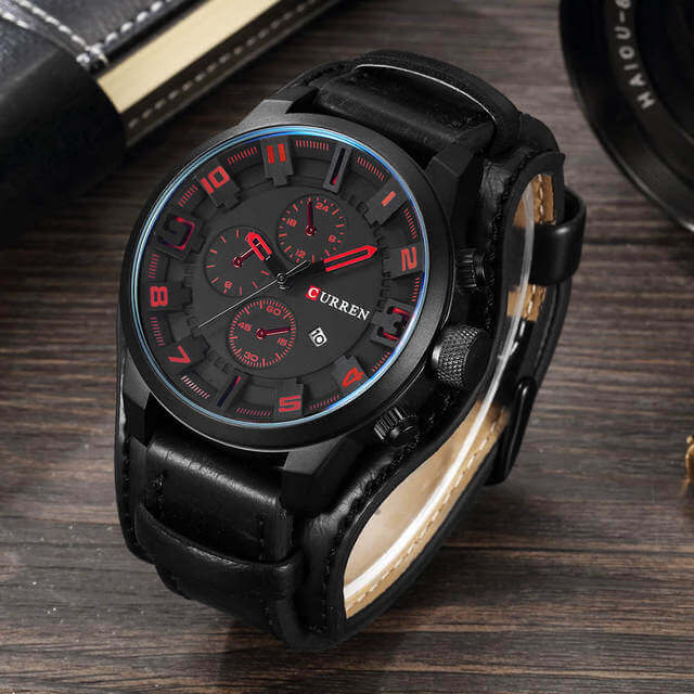 Herren Uhr Chronograph Leder 3