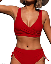 Hochtailler Bikini -Set mit einstellbaren Trägern und zeitlosen Design 1