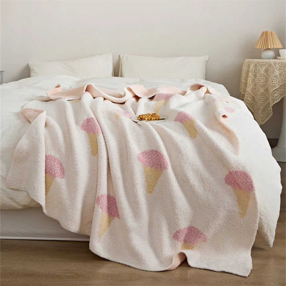 Kinder Strickdecke Mit Eiscreme-Muster Aus Mikrofaser, Weich Und Atmungsaktiv 0
