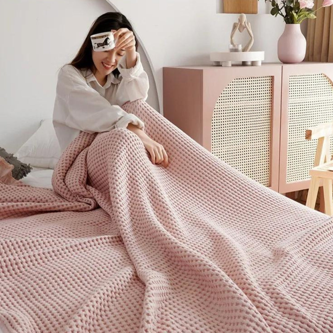 Kuscheldecke Waffelstruktur Für Erwachsene Weich Baumwolle 1