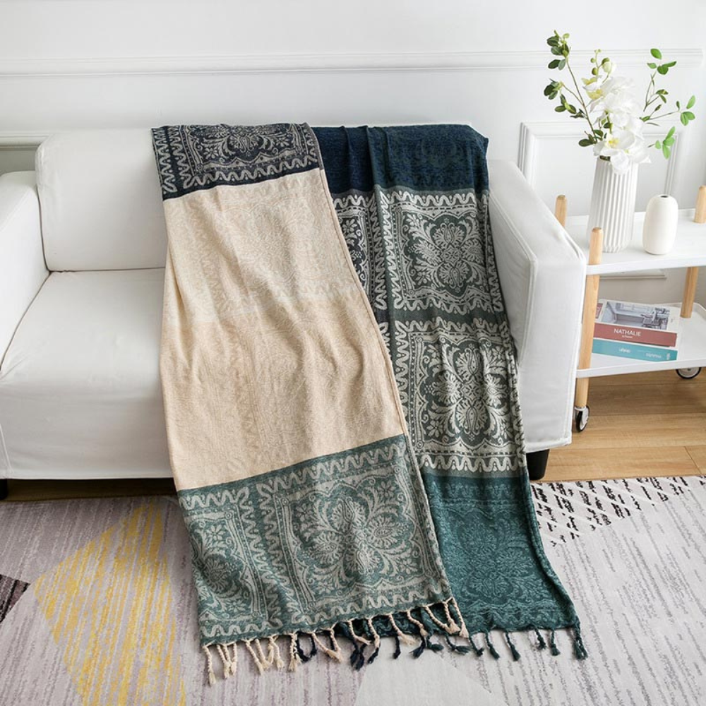 Kuscheldecke mit Fransen für Zuhause 100% Chenille Bohemian Design 1