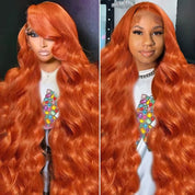 Lange, gewellte, orange-rote Lace-Front-Perücke 2