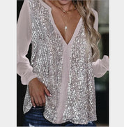 Pia | Glitzernde V-Ausschnitt Bluse mit Pailletten für Damen
