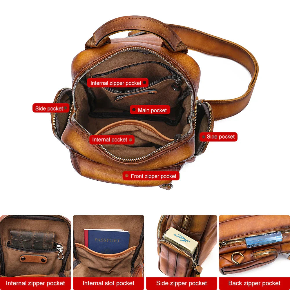 Liam | Vintage Rindsleder Leren Umhängetasche Reisetasche