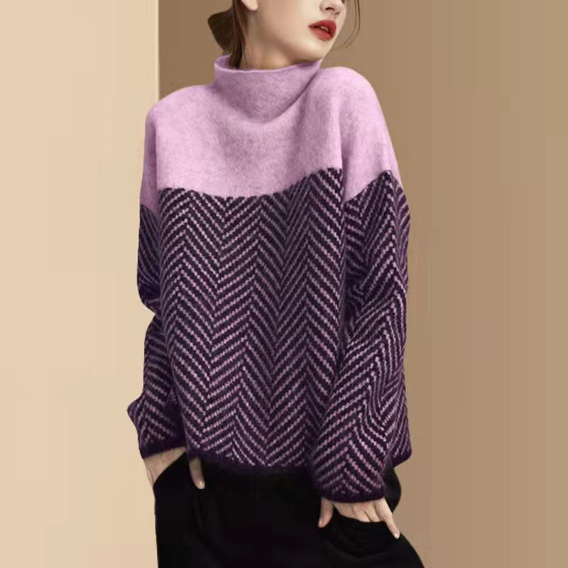 Mary | Kontrastfarbener Rollkragenpullover für Damen