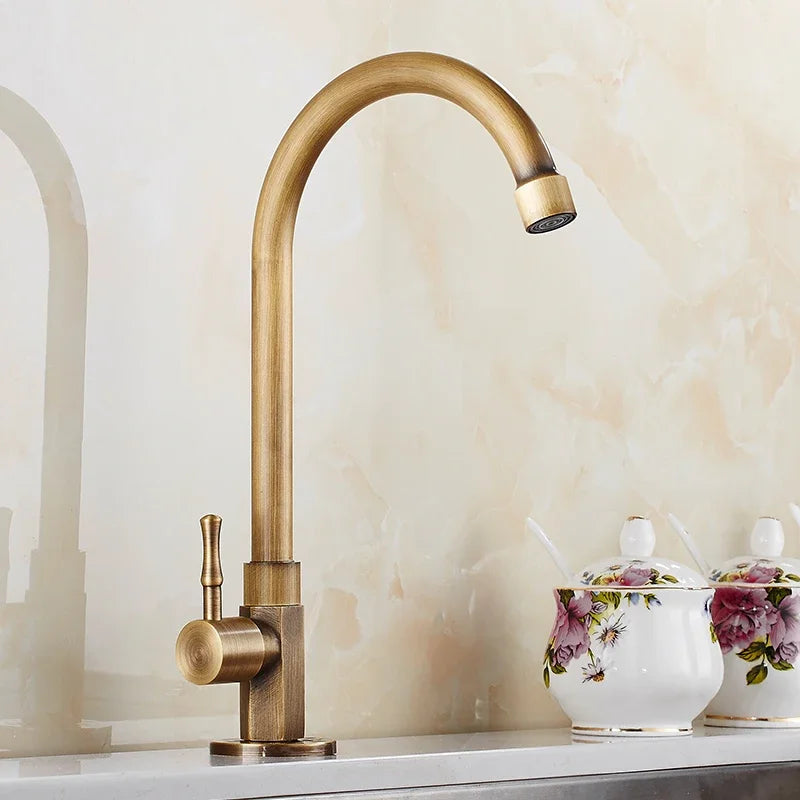  Klassischer Messingküchenarmatur - Nur kaltes Wasser, Schwanenhals -Design, Bronze gebürstete Finish-2