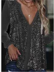 Pia | Glitzernde V-Ausschnitt Bluse mit Pailletten für Damen