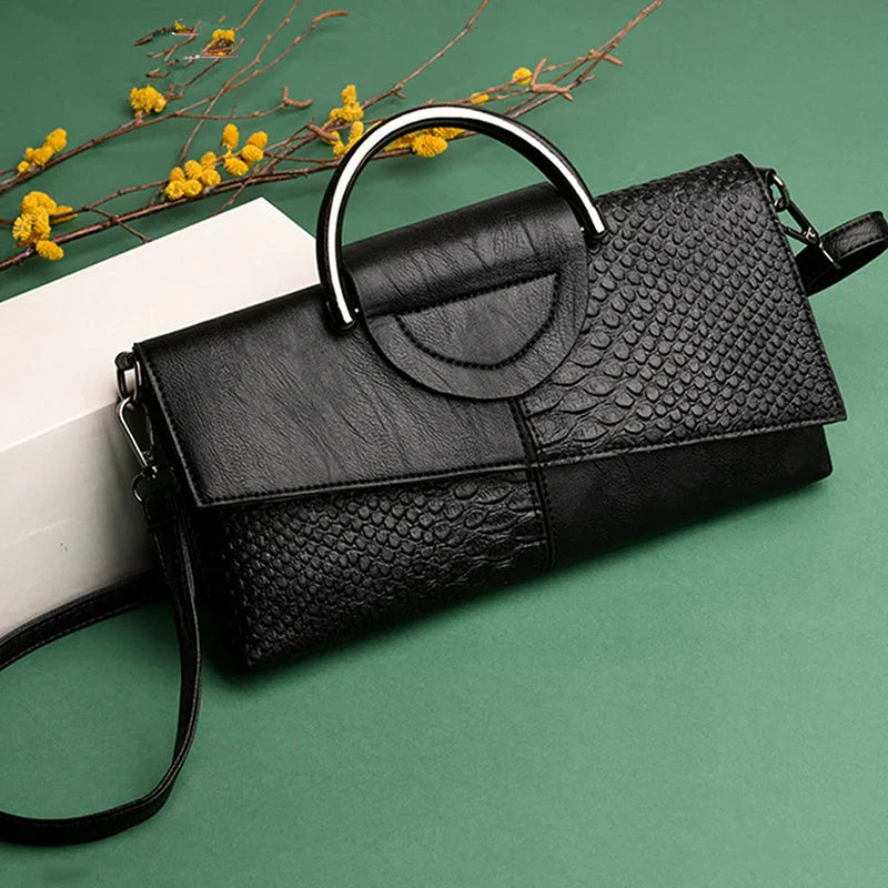 Clara | Retro Leder Schultertasche mit Krokodilmuster
