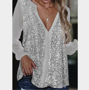 Pia | Glitzernde V-Ausschnitt Bluse mit Pailletten für Damen